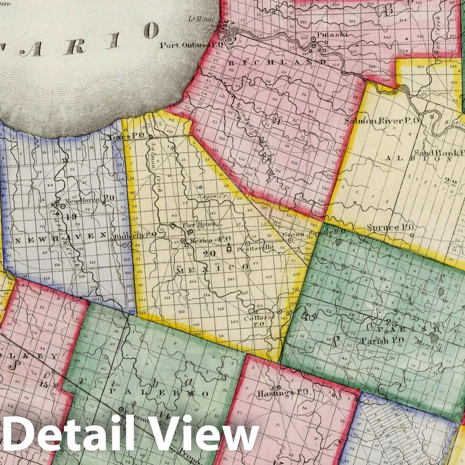 Oswego County, New York - Physical Map, 1840 - Historical Map Reproduction