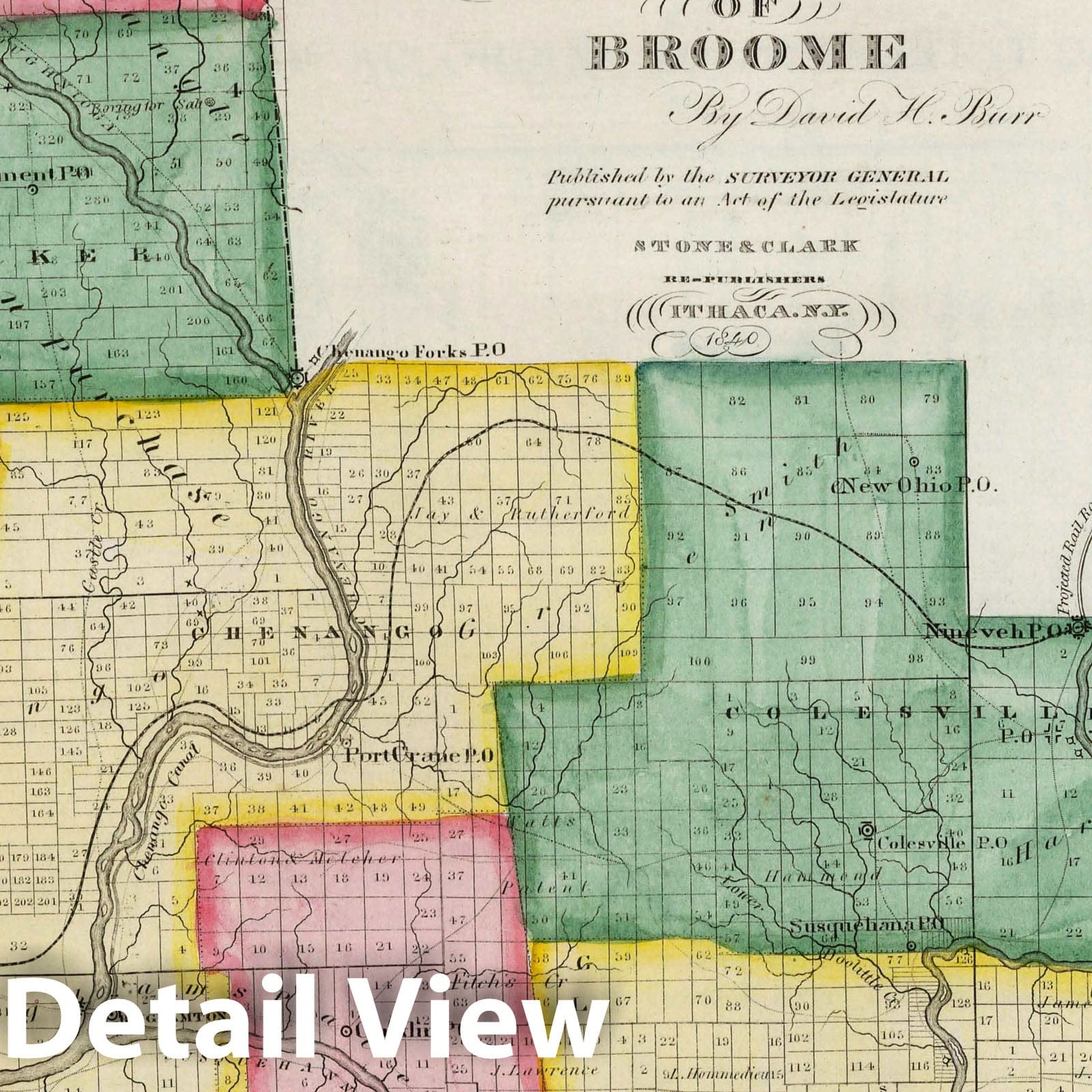 Broome County, New York - Physical Map, 1840 - Historical Map Print