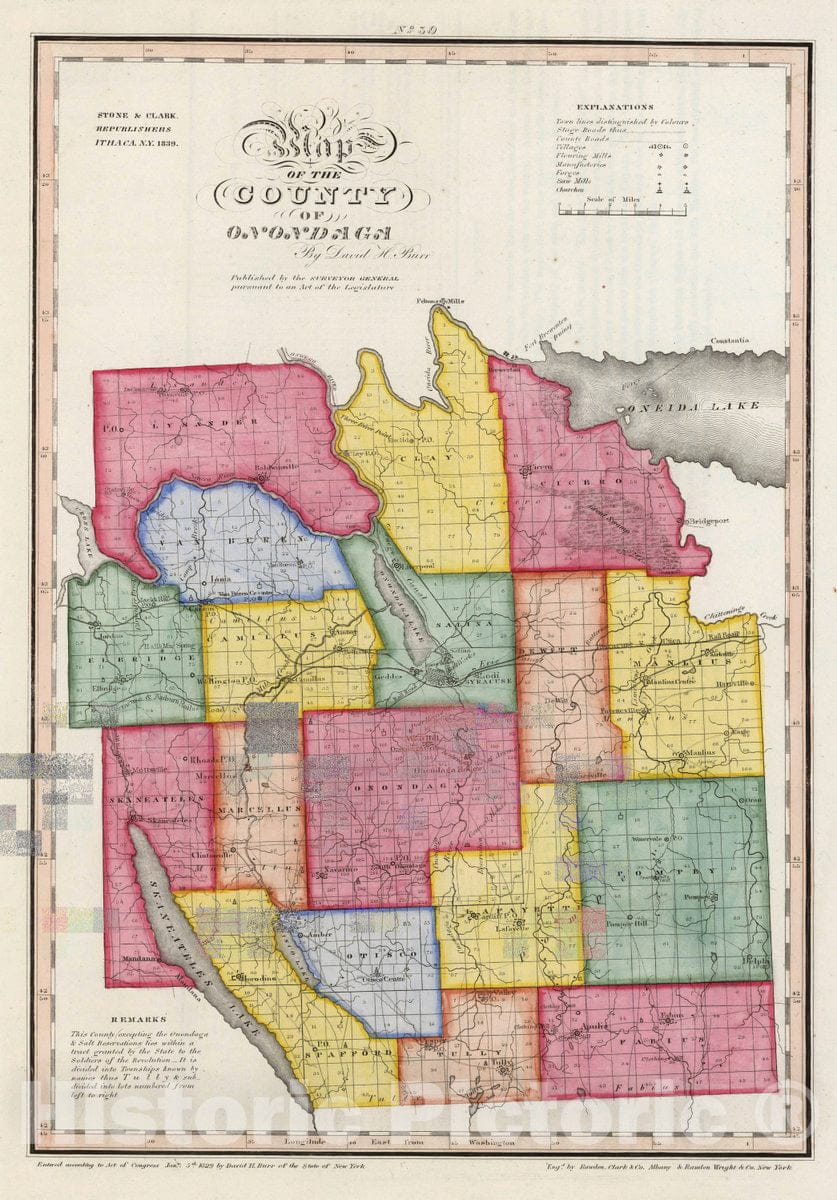 Historic Map : Map of The County of Onondaga (New York), 1840 Atlas - Vintage Wall Art