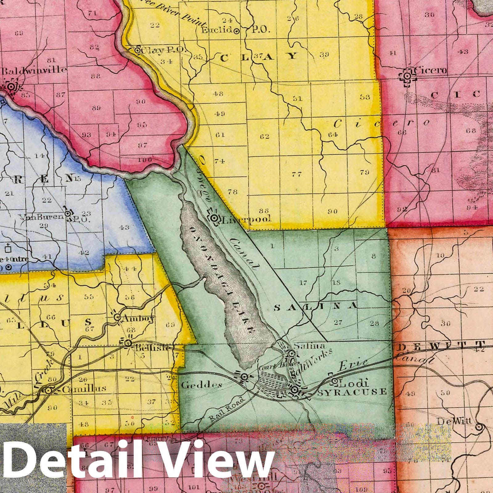 Onondaga County, New York - Physical Map, 1840 - Historical Map Print