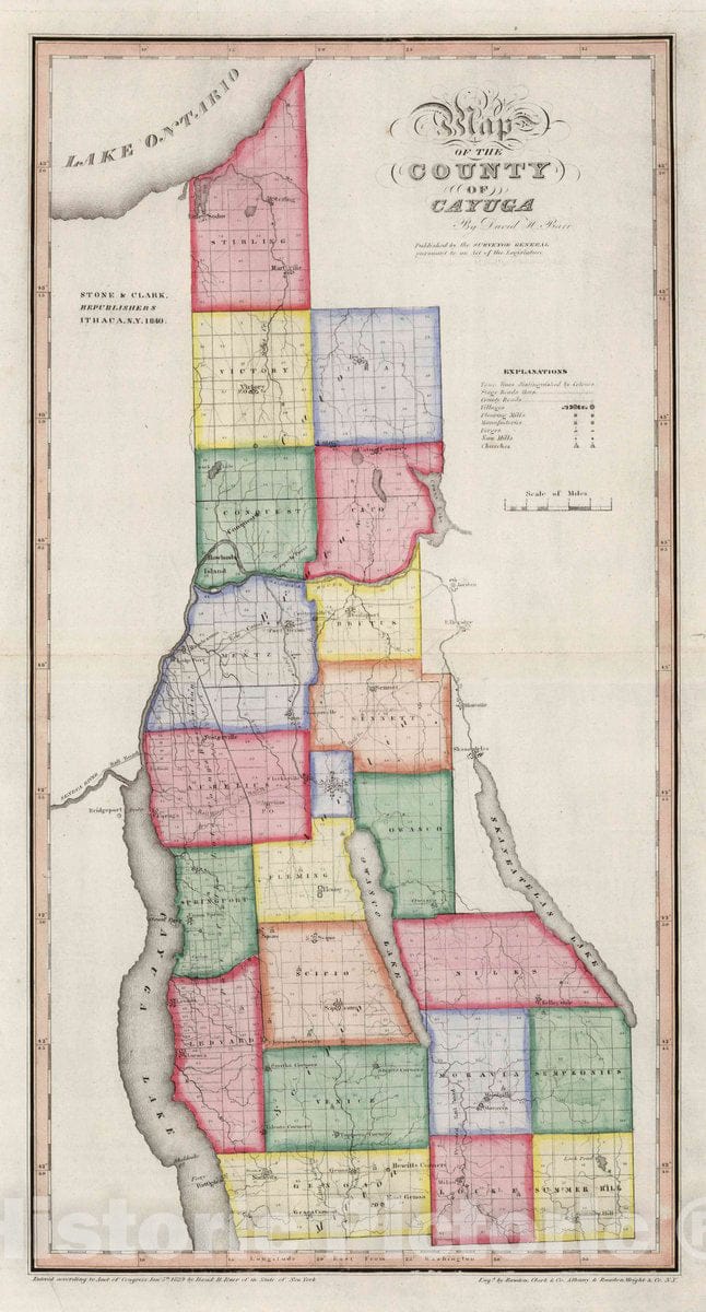 Historic Map : 1840 Map of The County of Cayuga (New York). - Vintage Wall Art