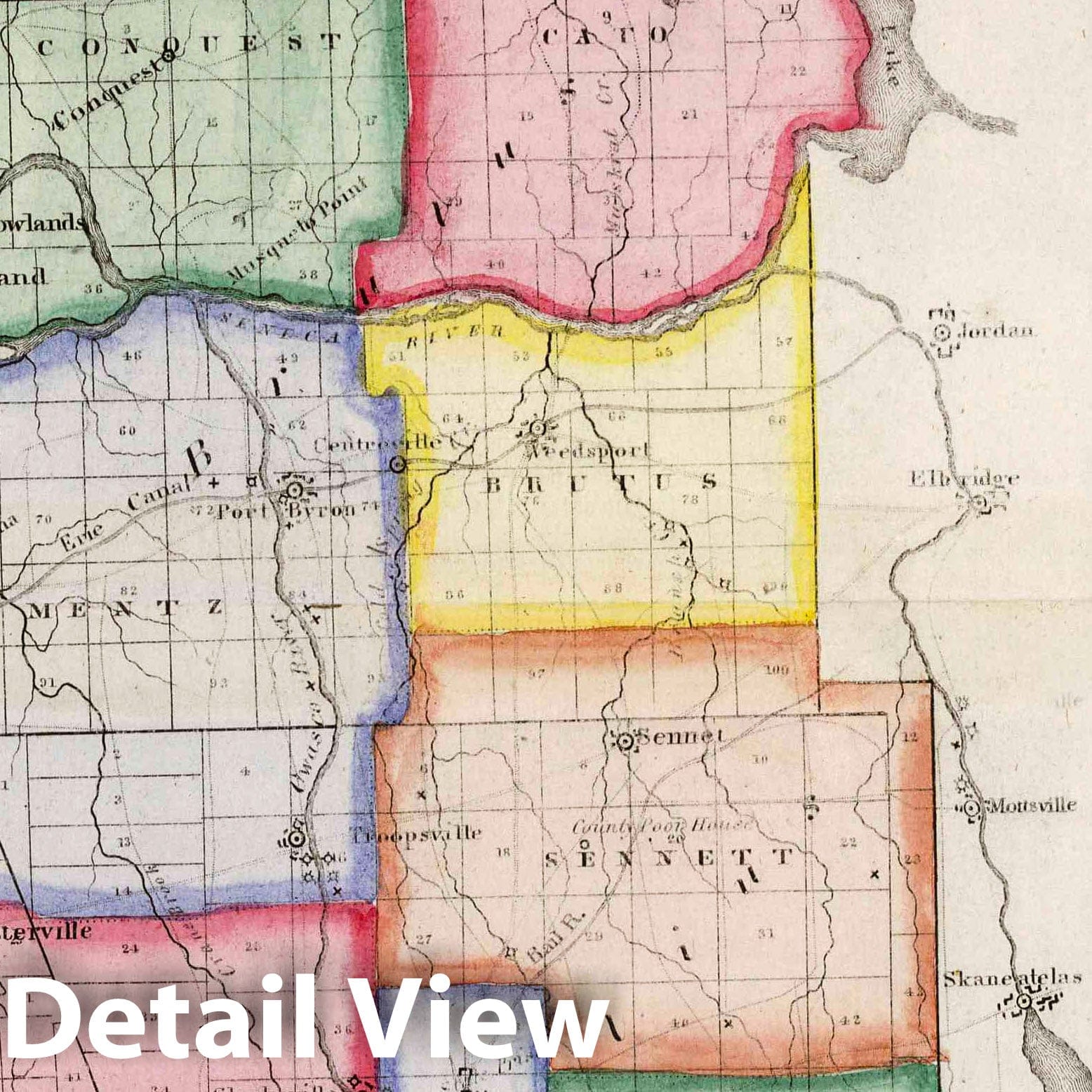 Cayuga County, New York - Physical Map, 1840 - Historical Map Print