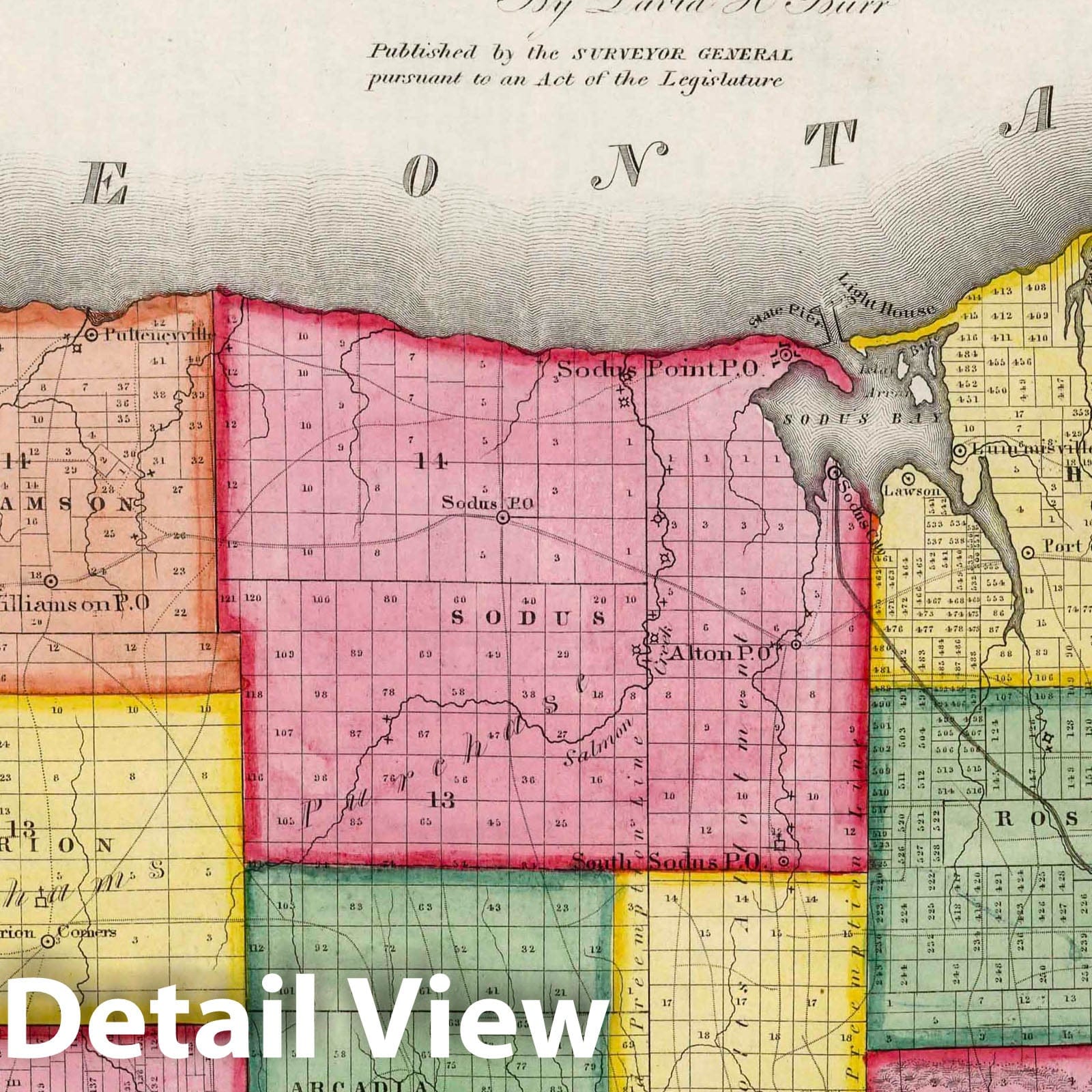 Wayne County, New York - Physical Map, 1840 - Historical Map Print