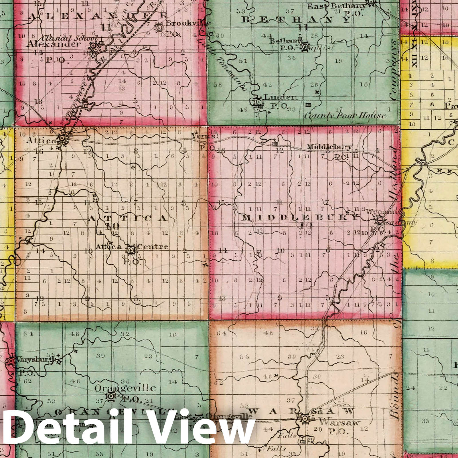 Genesee County, New York - Physical Map, 1839 - Historical Map Print