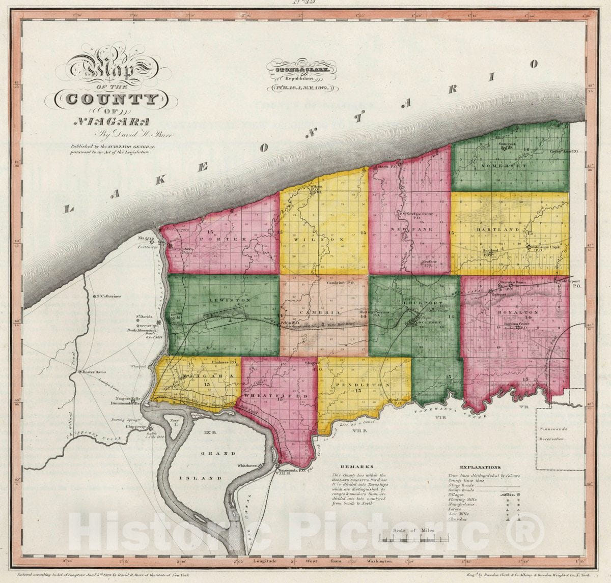 Historic Map : Map of The County of Niagara (New York), 1840 Atlas - Vintage Wall Art