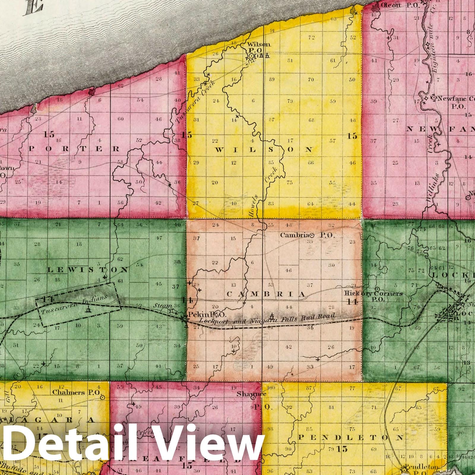 Niagara County, New York - Physical Map, 1840 - Historical Map Print