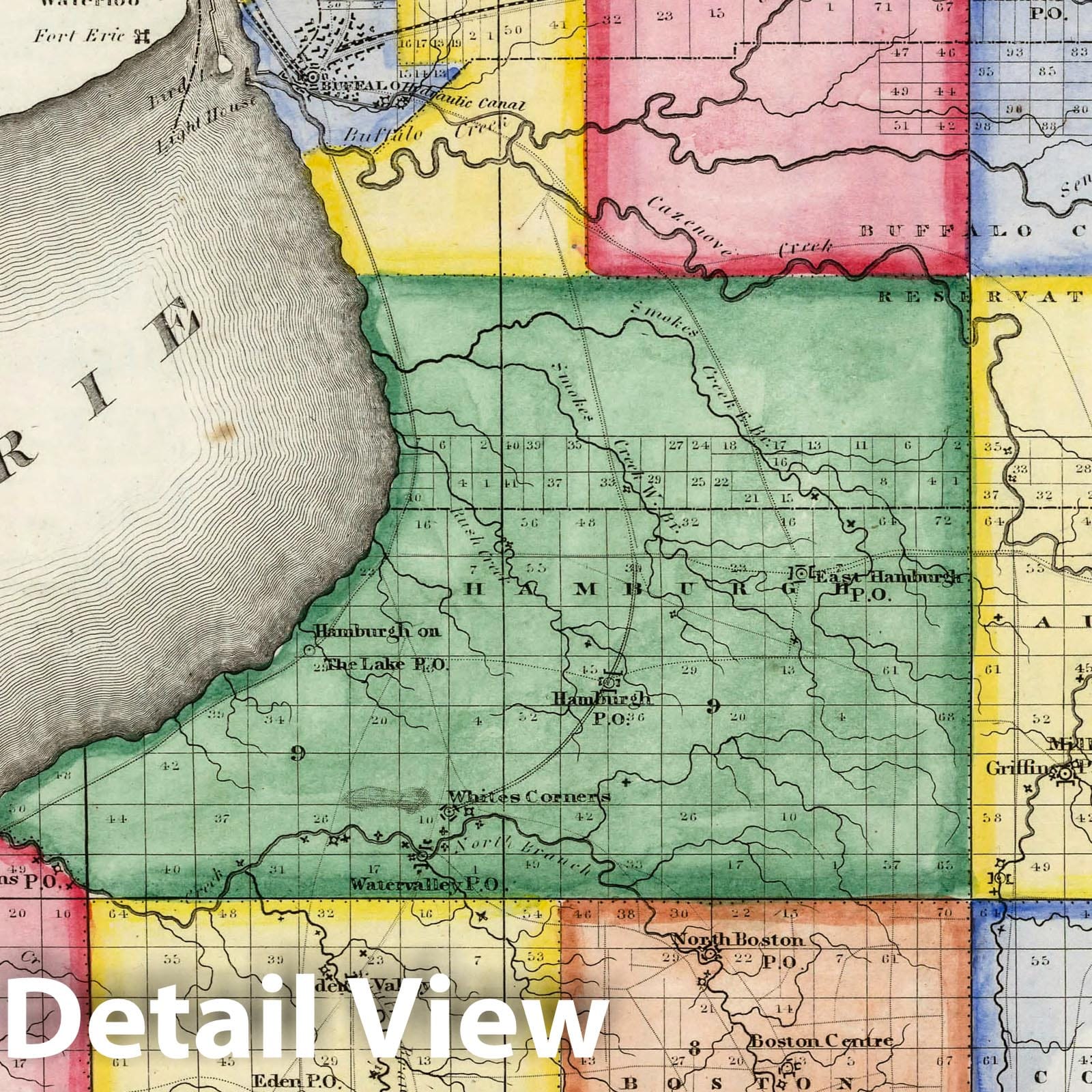 Erie County, New York - Physical Map, 1839 - Historical Map Print