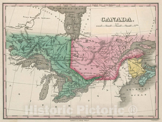 Historic Map : Canada. Young & Delleker Sc. Published by A. Finley, Philada, 1827 Atlas - Vintage Wall Art