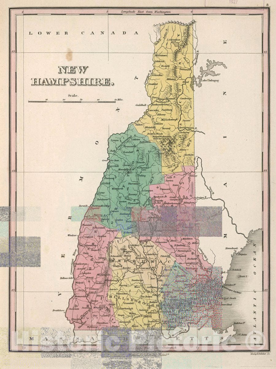 Historic Map : New Hampshire. Young & Delleker Sc. Published by A. Finley, Philada. A New General Atlas Comprising a Complete Set of Maps, 1827 Atlas - Vintage Wall Art