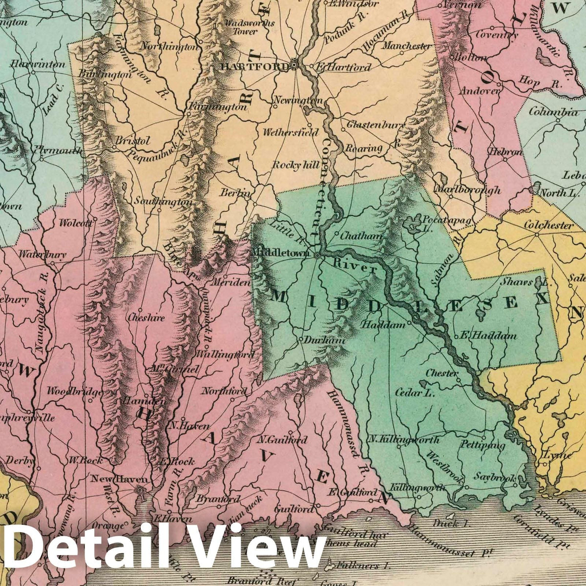 Connecticut - Road Map, 1827 - Historical Map Print