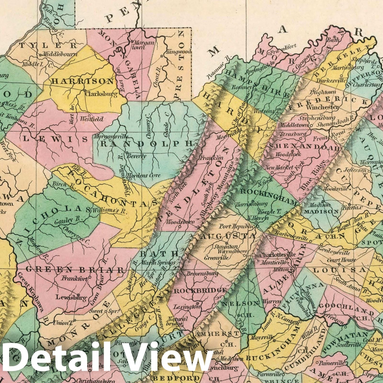 Virginia - Road Map, 1827 - Historical Map Print
