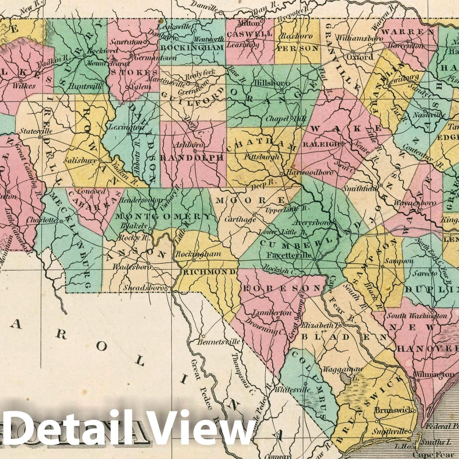 North Carolina - Road Map, 1827 - Historical Map Print