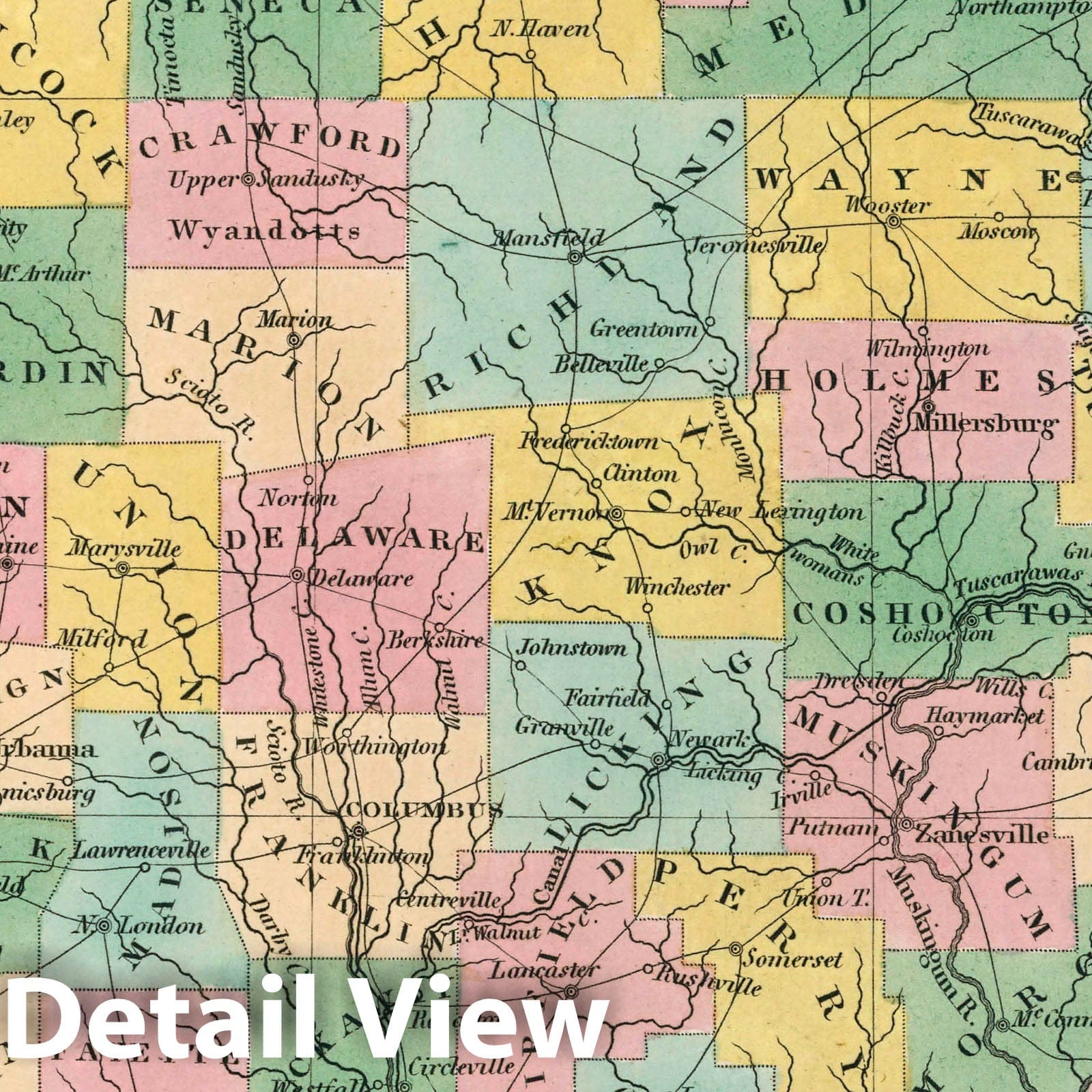 Ohio - Road Map, 1827 - Historical Map Print