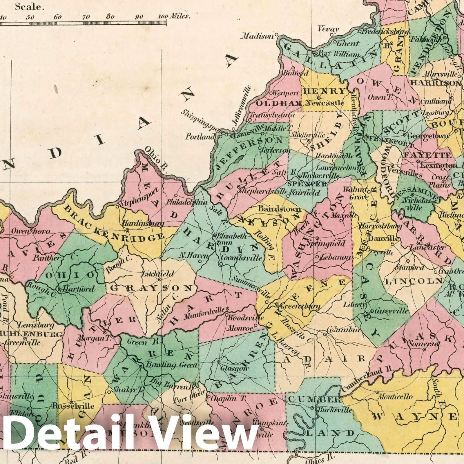 Kentucky - Road Map, 1827 - Historical Map Reproduction