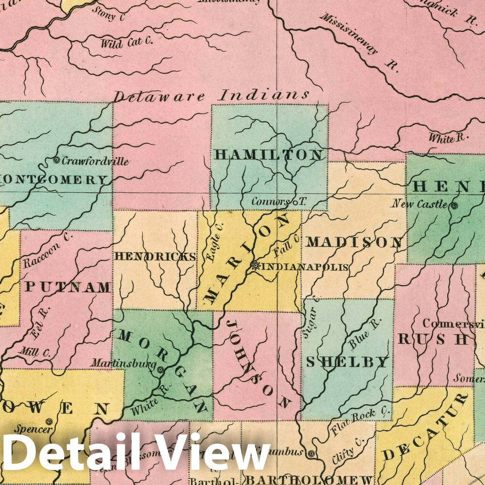 Historic Map : Indiana. Young & Delleker Sc. Published by A. Finley, Philada, 1827 Atlas - Vintage Wall Art