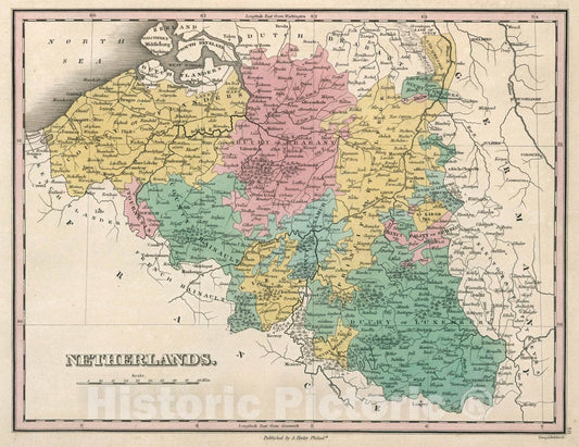 Historic Map : Netherlands. Young & Delleker Sc. Published by A. Finley, Philada, 1827 Atlas - Vintage Wall Art