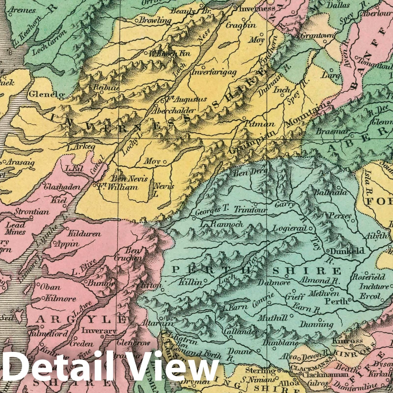Scotland - River Map, 1827 - Hand-Colored Historical Map Print