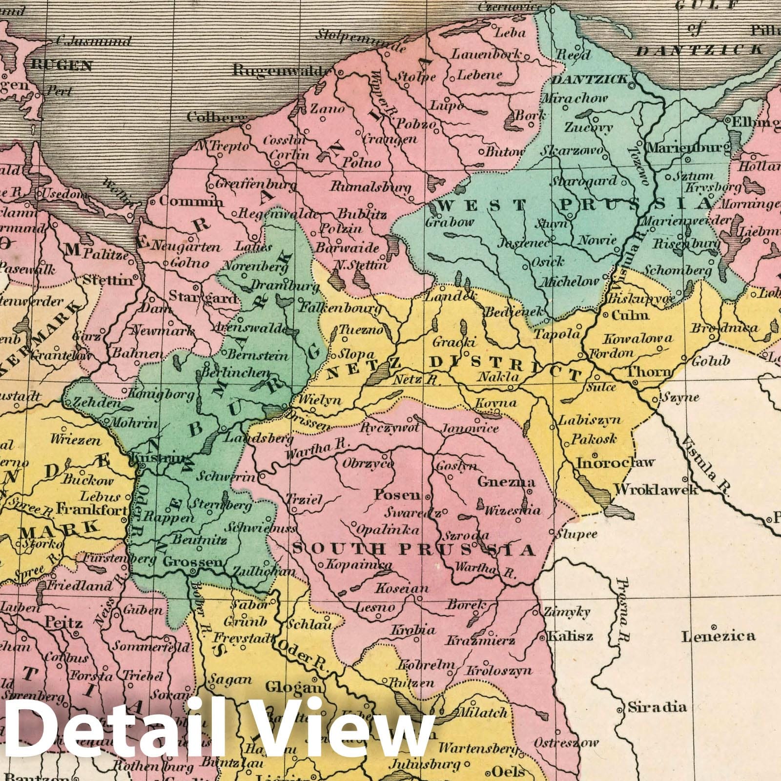 Prussia - River Map, 1827 - Historical Map Reproduction
