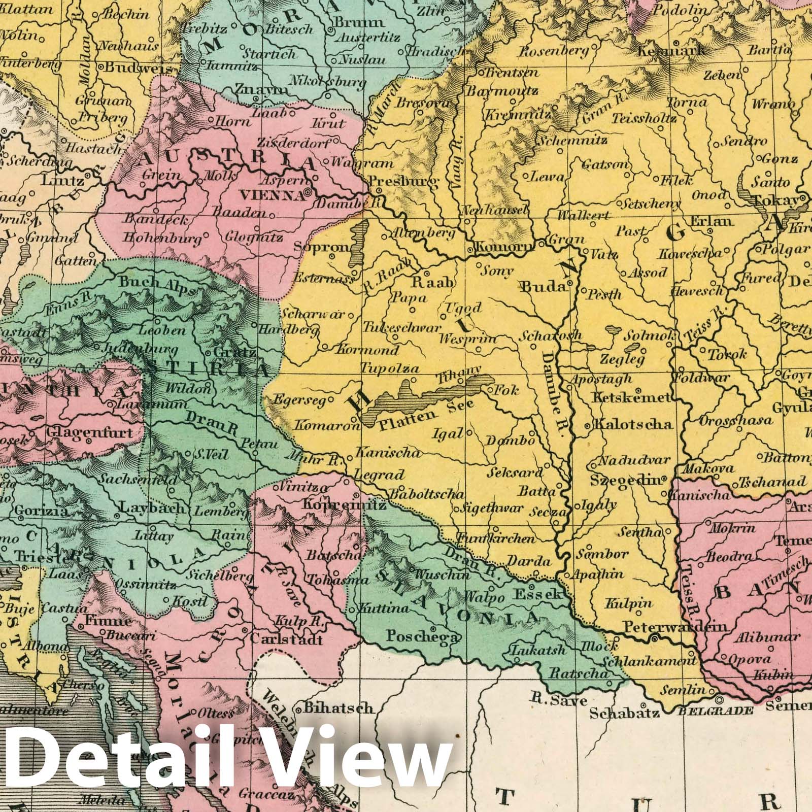 Historic Map : Austria. Young & Delleker Sc. Published by A. Finley, Philada, 1827 Atlas - Vintage Wall Art