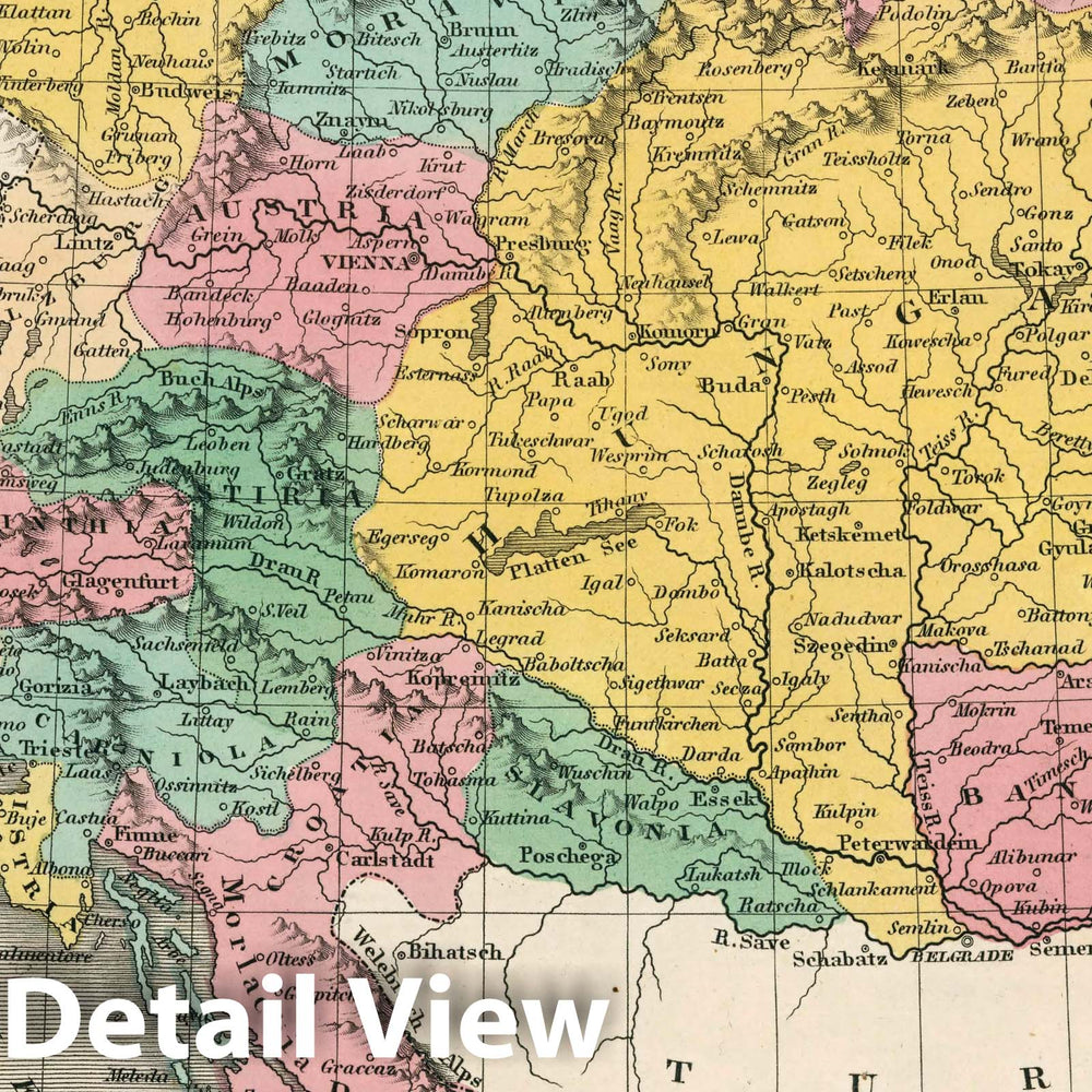 Historic Map : Austria. Young & Delleker Sc. Published by A. Finley, Philada, 1827 Atlas - Vintage Wall Art