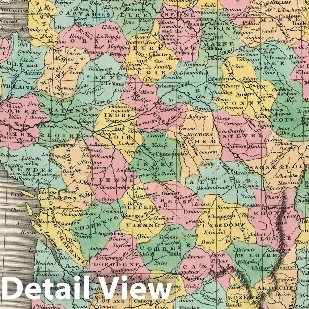 Historic Map : France, in Departments. Young & Delleker Sc. Published by A. Finley, Philada, 1827 Atlas - Vintage Wall Art