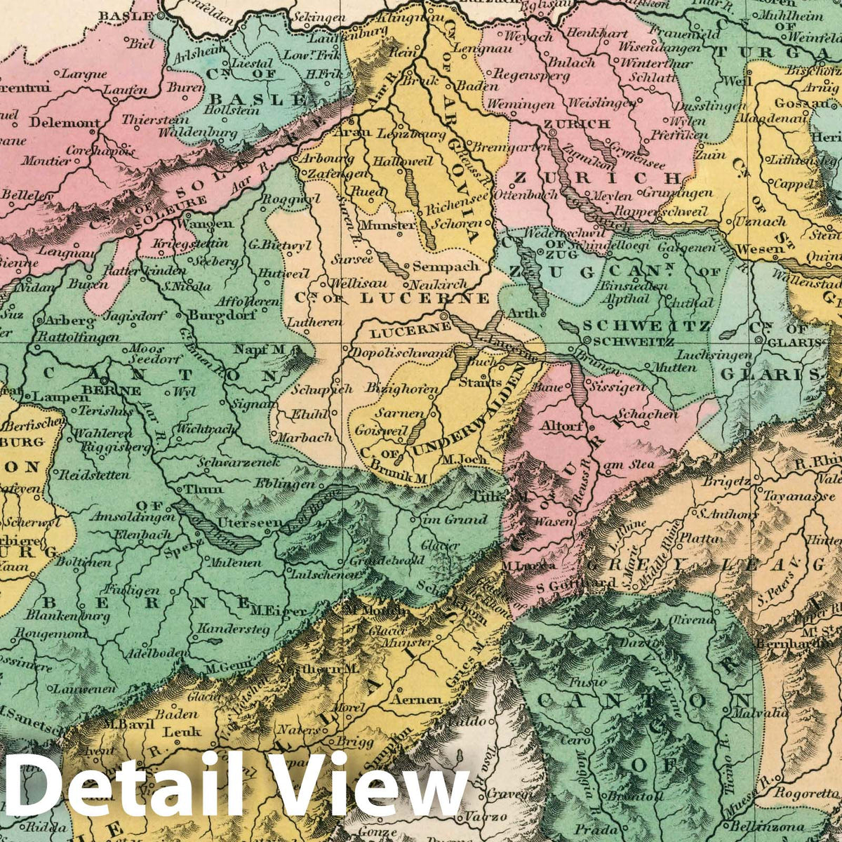 Switzerland - River Map, 1827 - Historical Map Print
