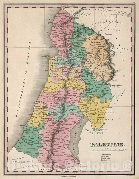 Historic Map : Palestine. Young & Delleker Sc. Published by A. Finley, Philada, 1827 Atlas - Vintage Wall Art