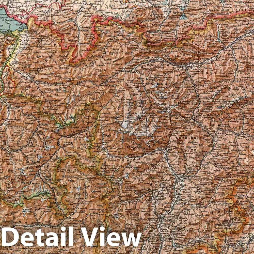 Historic Map : Austria, Alps Composite Map: Nr. 15. Schweiz und Ostalpen, 1911 Atlas , Vintage Wall Art