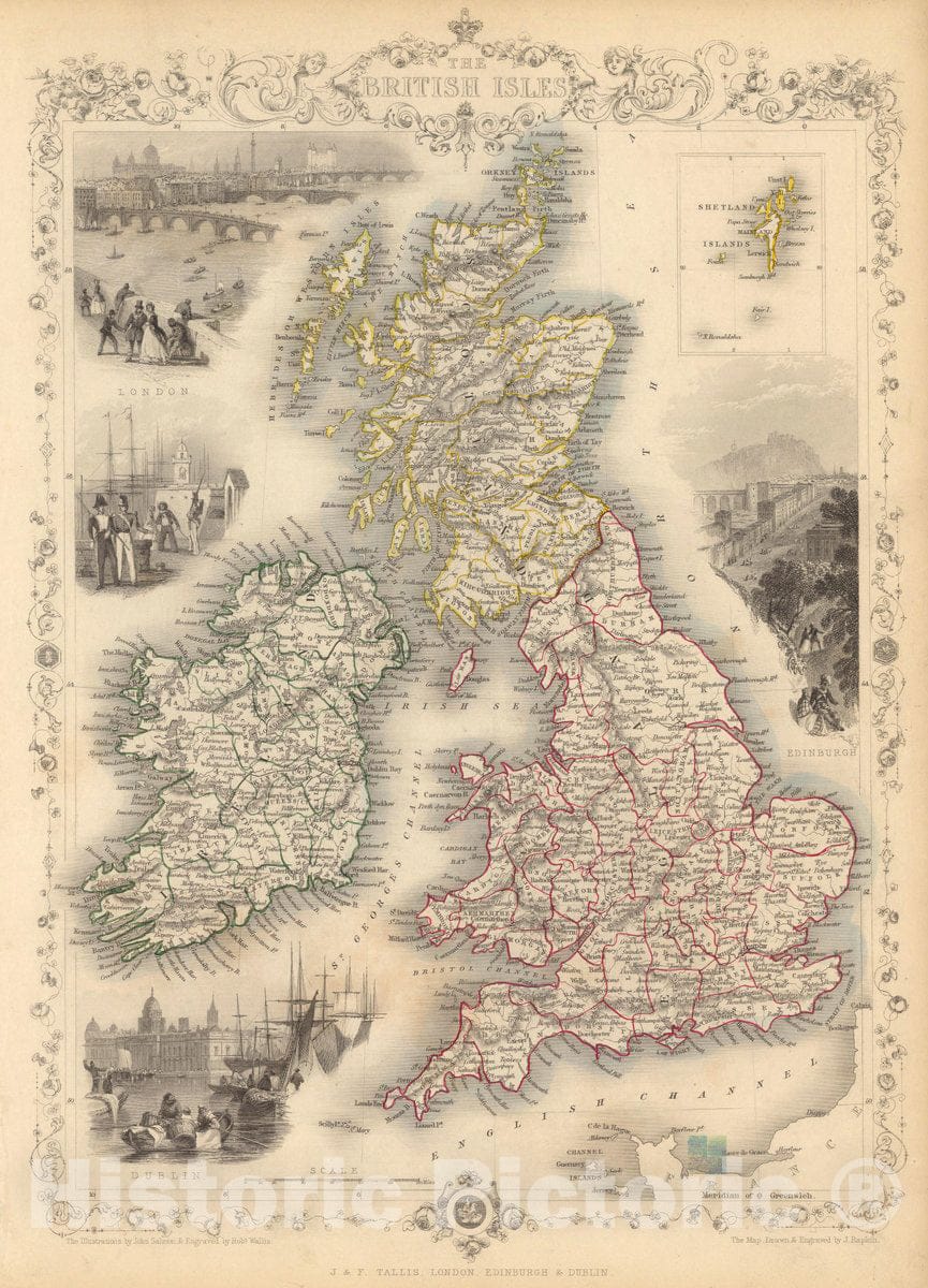 Historic Map : The British Isles. (with) Inset map of The Shetland Islands, 1851 Atlas - Vintage Wall Art