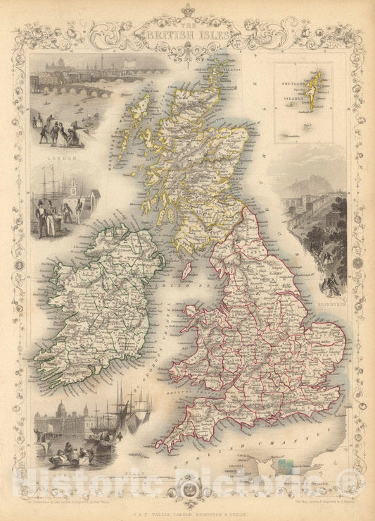 Historic Map : The British Isles. (with) Inset map of The Shetland Islands, 1851 Atlas - Vintage Wall Art