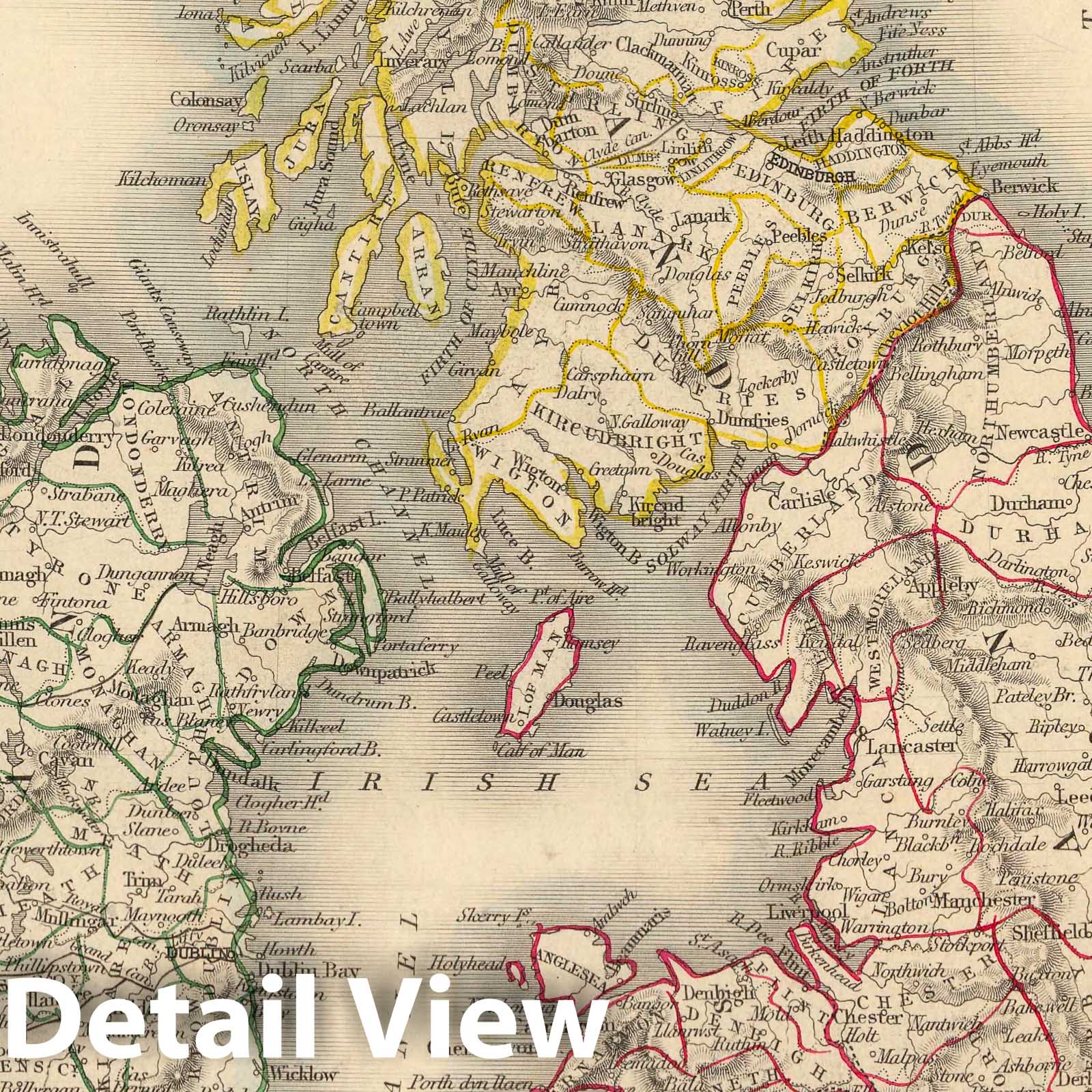 British Isles with Shetland Islands, 1851 - Hand-Colored Historical Map Print