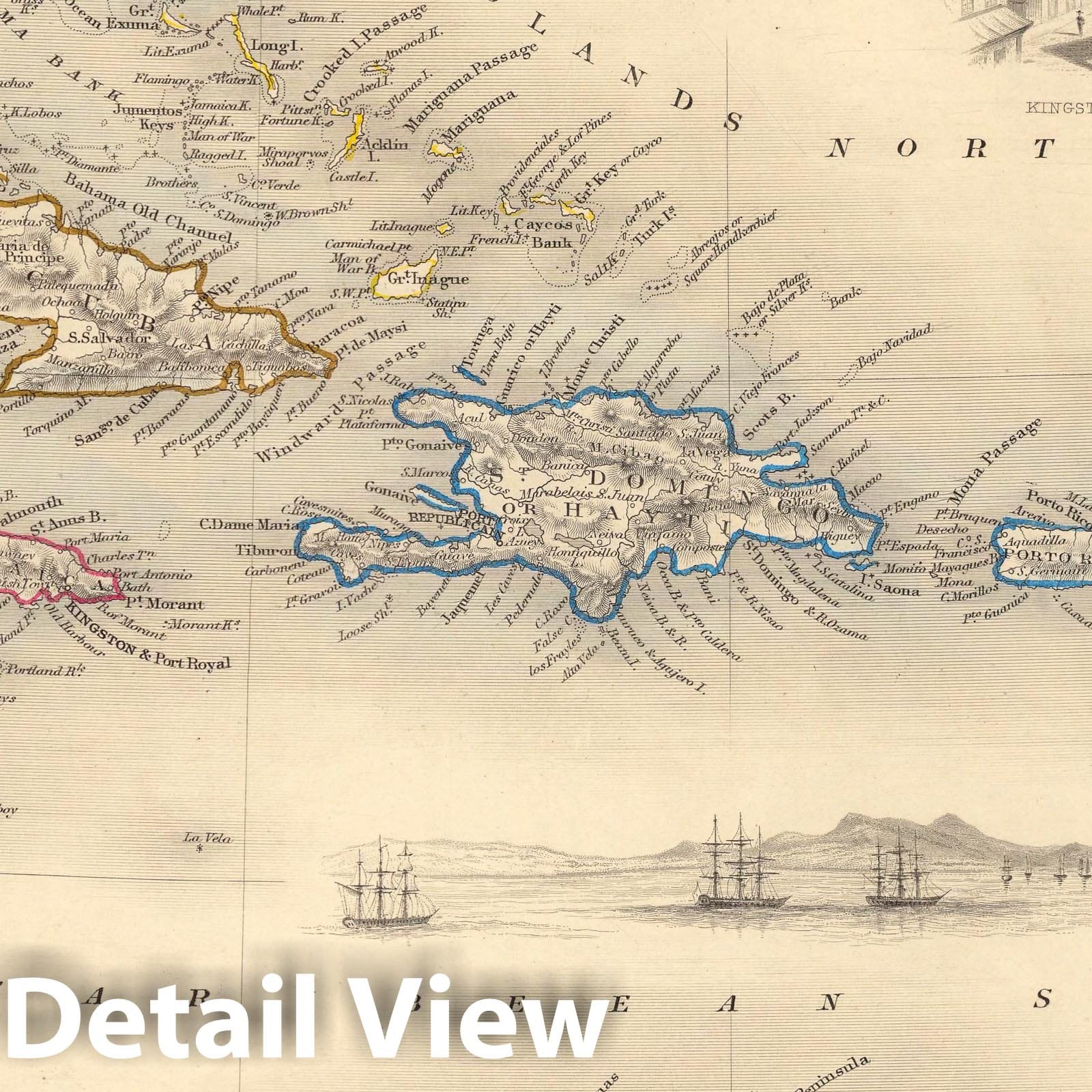 Historic Map : West India Islands. The Illustrations by H. Warren & Engraved by J. Rogers. The Map Drawn & Engraved by J. Rapkin, 1851 Atlas - Vintage Wall Art