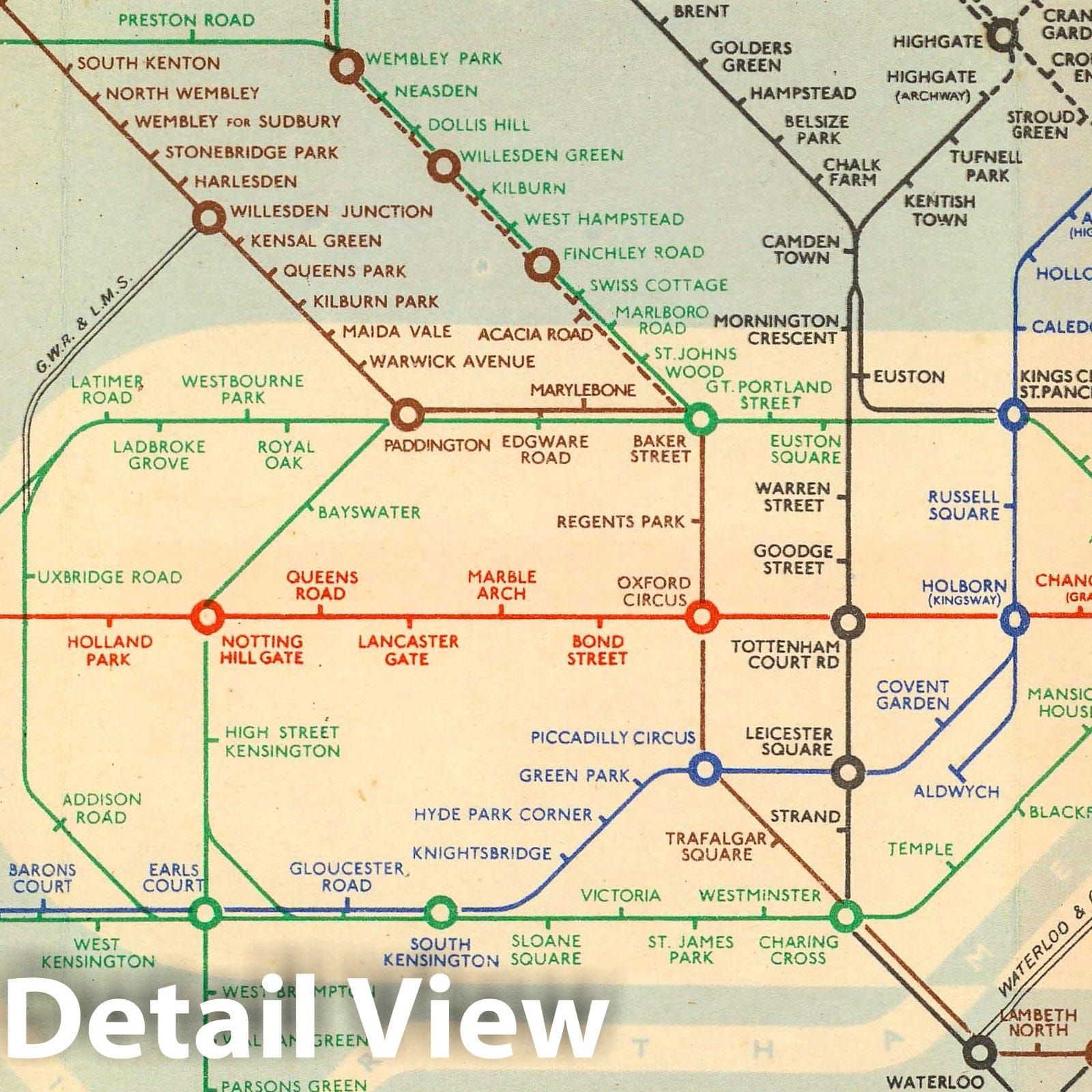 London Underground - Railroad Map, 1938 - Historical Map Print