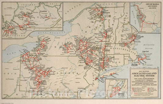 Historic Map : 1926 Map Showing Associated Gas and Electric System in New York - Vintage Wall Art
