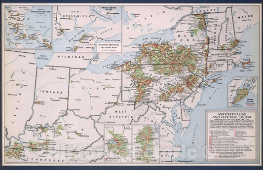 Historic Map : 1929 Associated Gas and Electric System : Associated Gas and Electric Co. - Vintage Wall Art
