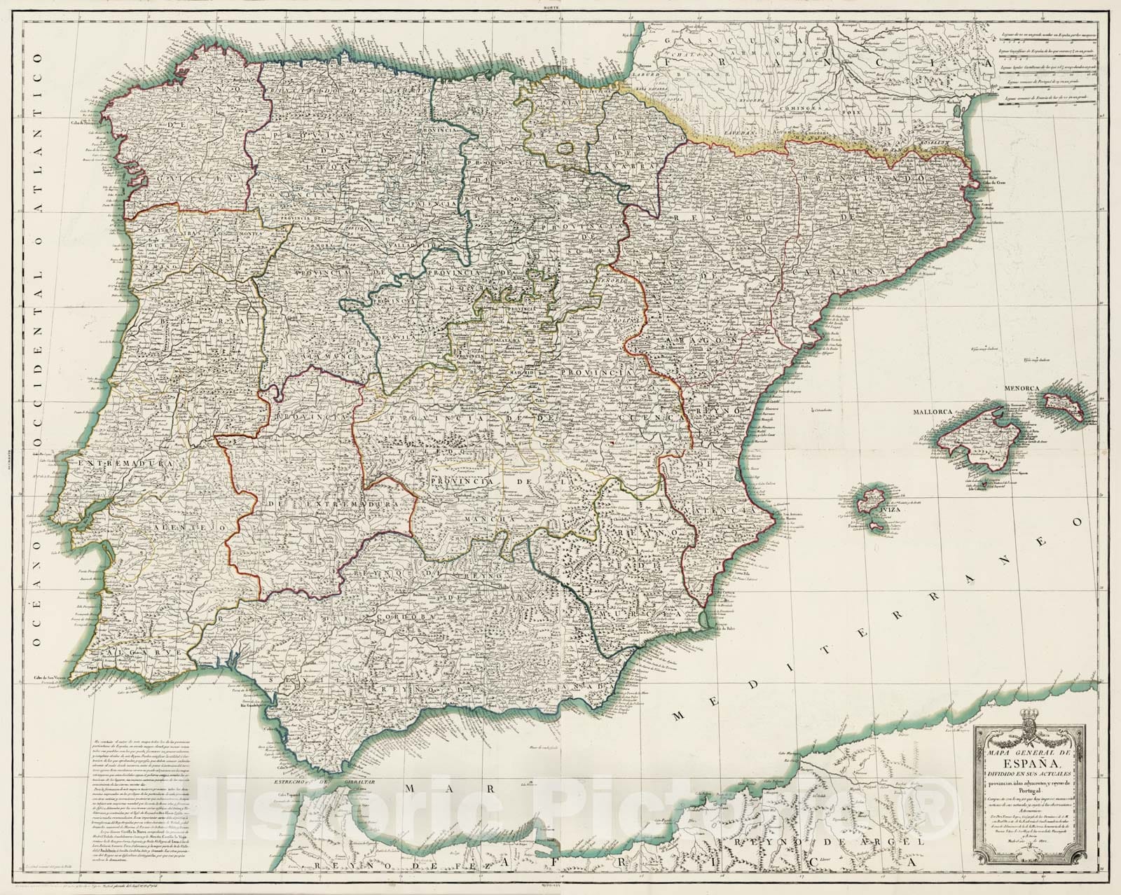 Historic Map : Iberian Peninsula Composite map: A-D. Mapa General de Espana, 1802 , Vintage Wall Art