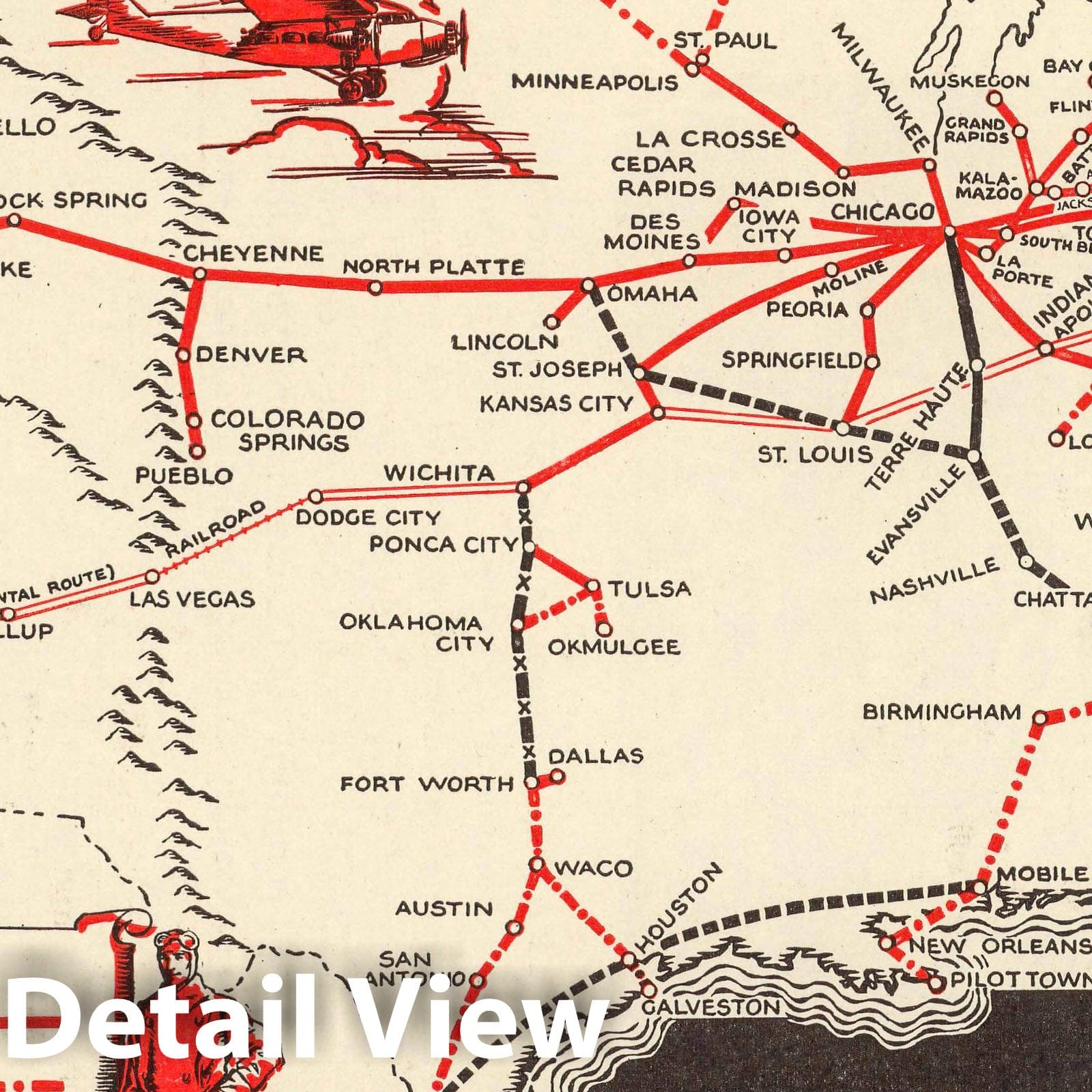 United States - World Airline Routes, 1929 - Historical Map Print