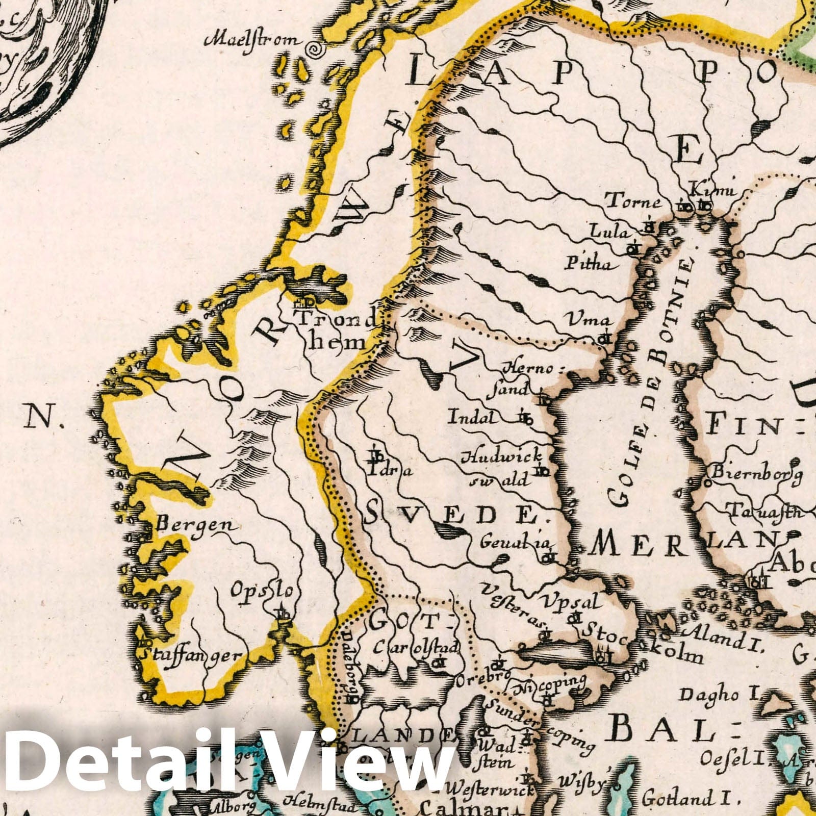 Scandinavia: Denmark and Sweden - River Map, 1648 - Sanson Historical Map Print