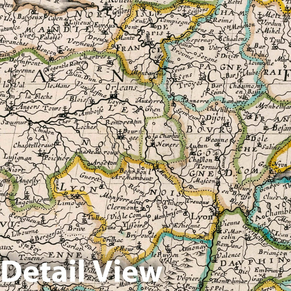 Historic Map : France. Par N. Sanson le fils Geographe du Roy. A. Peyrounin sculp, 1648 Atlas - Vintage Wall Art