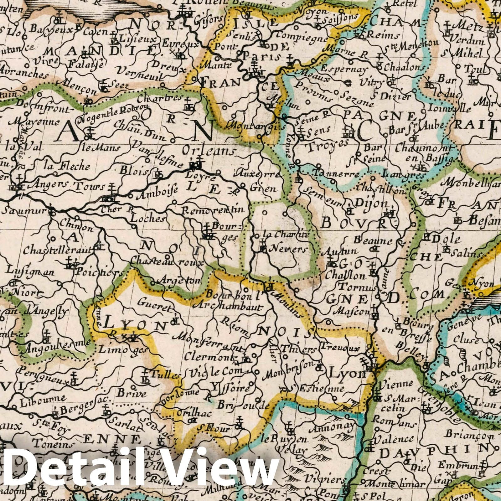France - River Map, 1648 - Historical Map Print
