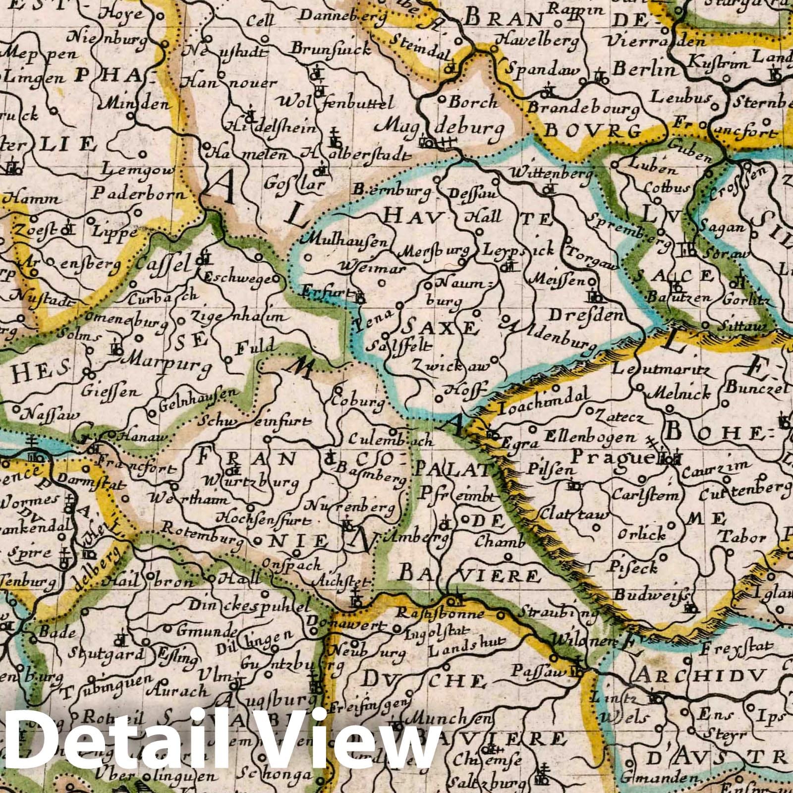 Germany - River Map, 1648 by Nicolas Sanson - Historical Map Print