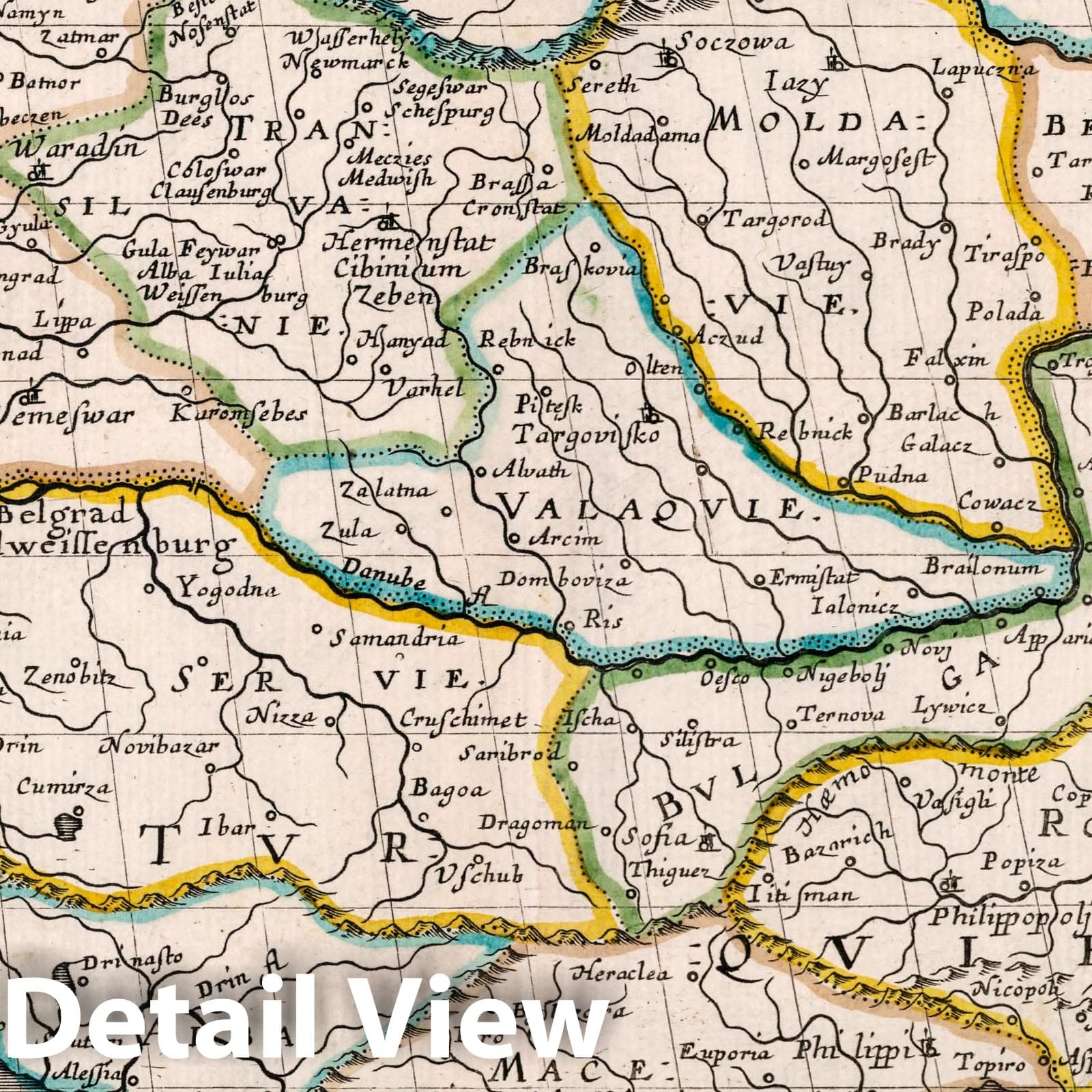 Hungary - River Map, 1648 - Historical Map Print