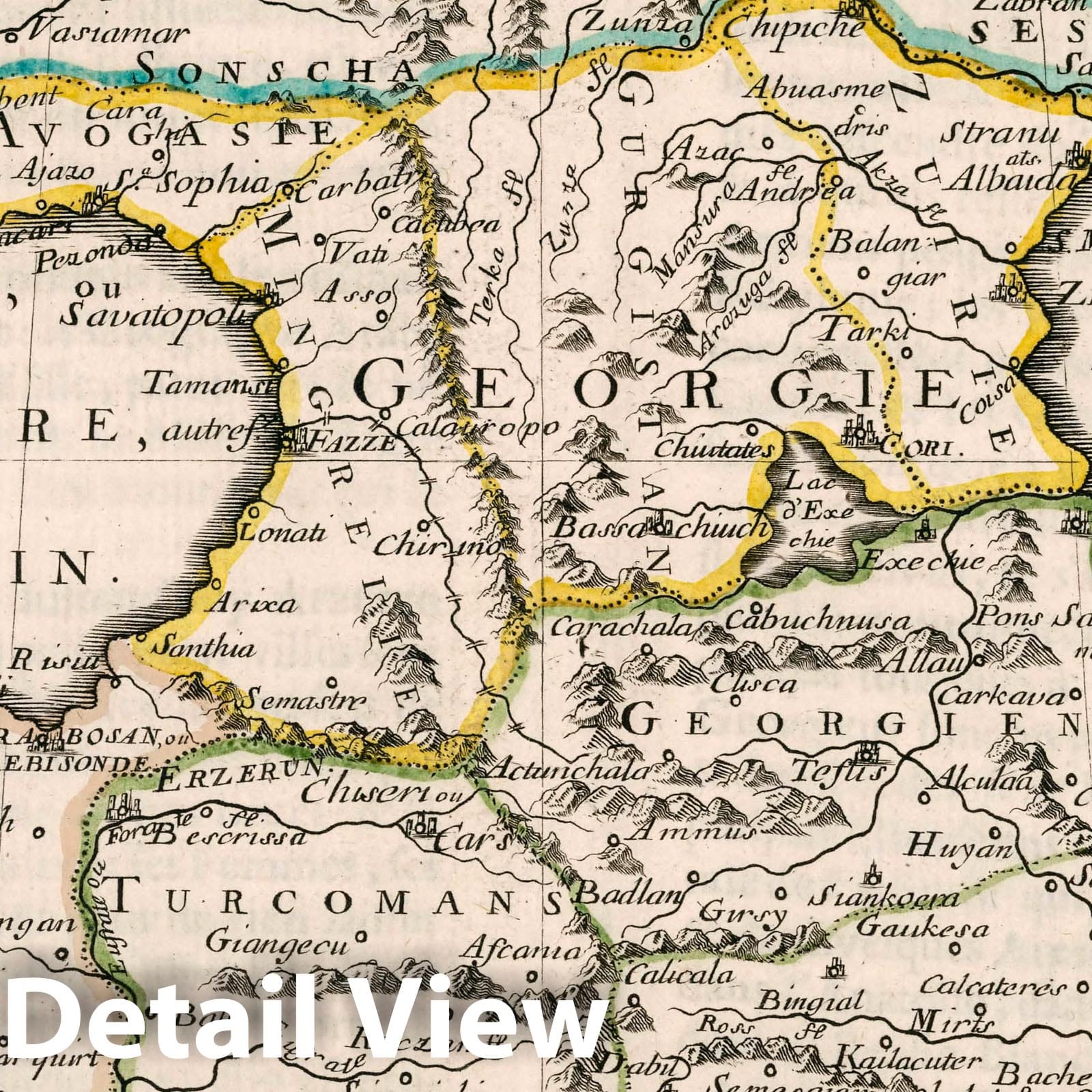 Georgia, Armenia, and Caucasus - River Map, 1652 - Historical Map Print