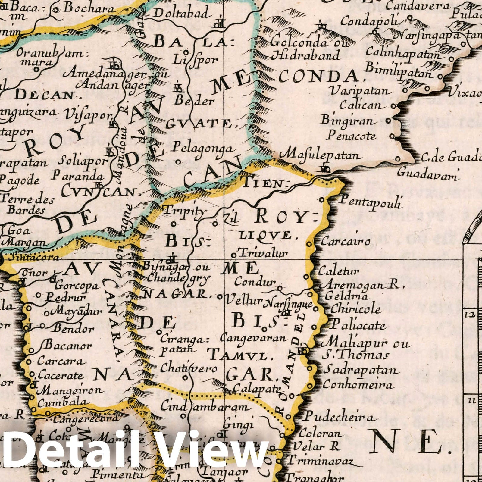 Indian Peninsula - Deccan, Golconda, Vijayanagara, Malabar, 1652 Historical Map Print