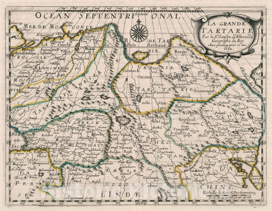 Historic Map : La Grande Tartarie : Par le Sr. Sanson d'Abbeville Geographe du Roy. Avec Privilege Pour 20 Ans. 1652. A. Peyrounin Sculp, 1652 Atlas - Vintage Wall Art