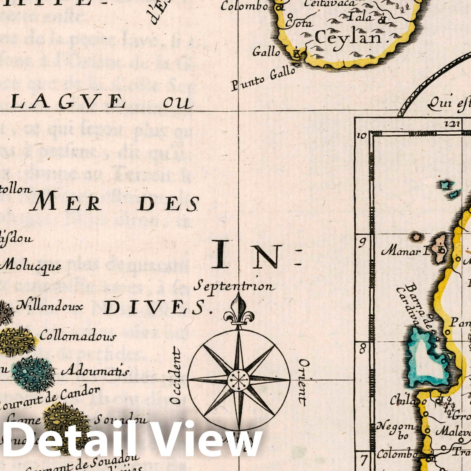 Sri Lanka and Maldives - River Map, 1652 - Sanson Historical Map Print