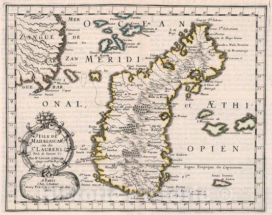 Historic Map : Madagascar, Isle De Madagascar ou de St. Laurens, 1656 Atlas , Vintage Wall Art