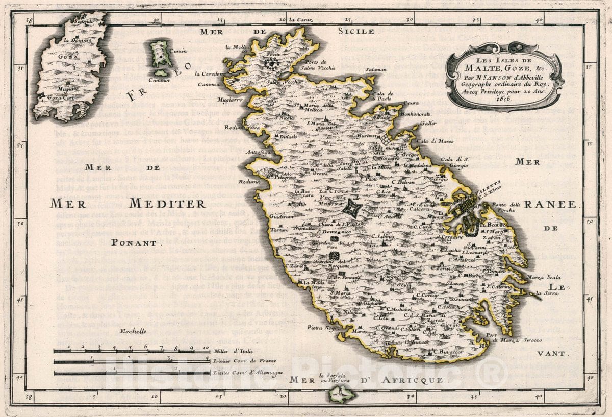 Historic Map : Malt Les Isles de Malte, Goze, c, 1656 Atlas , Vintage Wall Art