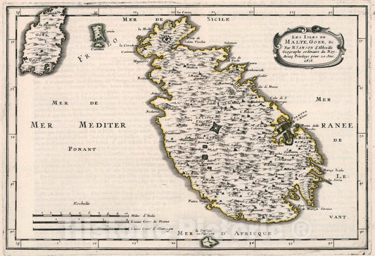 Historic Map : Malt Les Isles de Malte, Goze, c, 1656 Atlas , Vintage Wall Art