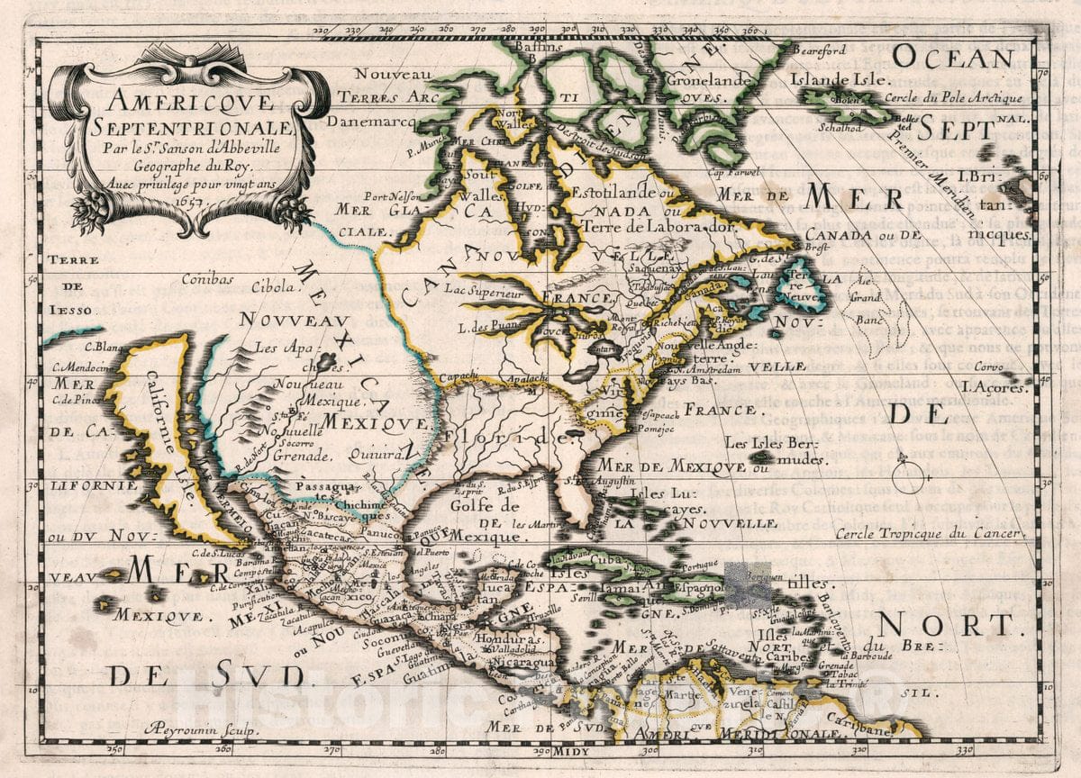 Historic Map : Americque Septentrionale. Par le Sr. Sanson d' Abbeville, Geographe Ordinaire du Roy, 1657 Atlas - Vintage Wall Art